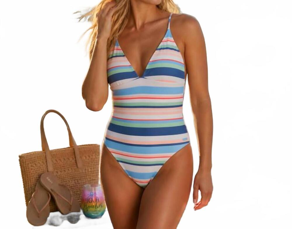 NEW ROXY line up one piece swimsuit in multi stripe